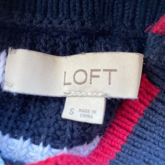 LOFT Nautical Striped 100% Cotton Funnel Neck Sweater Size Small - Picture 6 of 7
